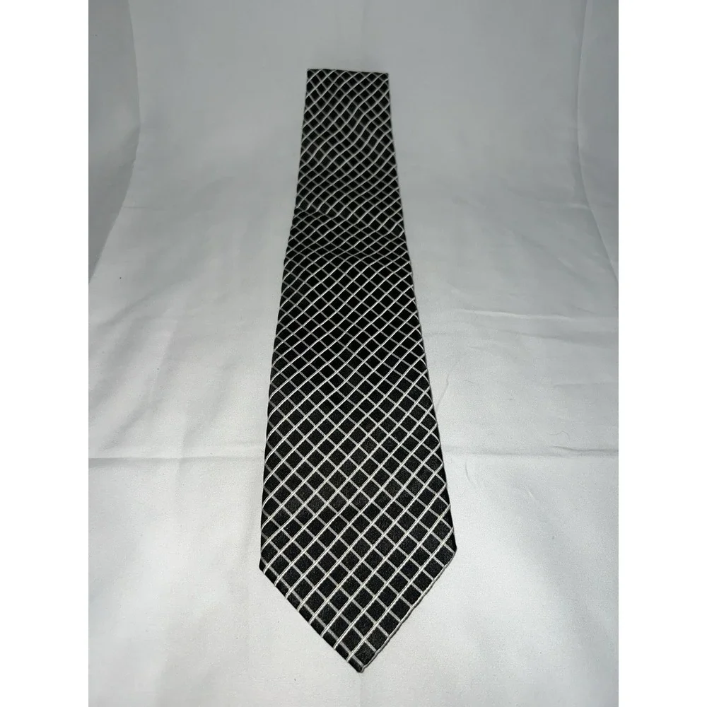 Bachrach Black Silver White Striped 100% Silk Men's Necktie